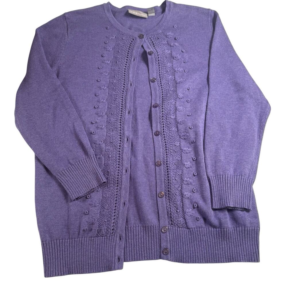 Croft & Barrow Cardigan Sweater Women Small Purple 100% Cotton Button Front Knit